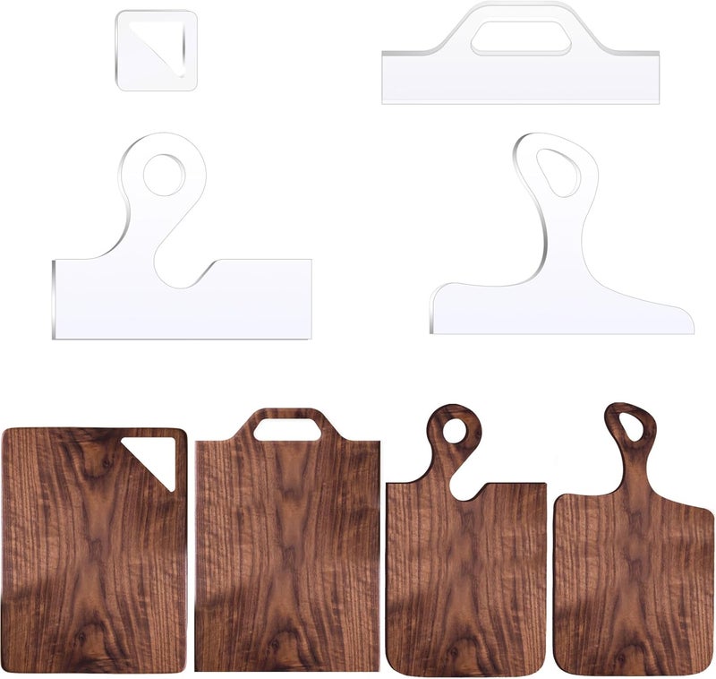 LYMOI Router Templates, 4pcs Acrylic Charcuterie Board Handle Template, Clear Cut Board Thick Handle Template, Angled Curvy Tracing Stencils Cut Guide Tools for Kitchen Woodworking. (Style 2) - Image 1